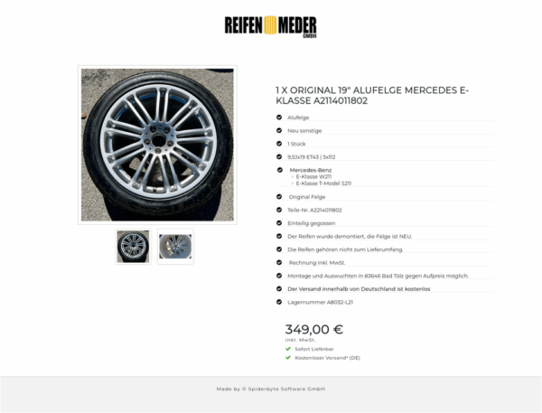 1 X ORIGINAL 19" ALUFELGE MERCEDES E-KLASSE A2114011802 #1HTS – Bild 3