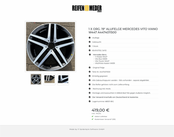 1 X ORG. 19" ALUFELGE MERCEDES VITO VIANO W447 A4474011500  #1RTK – Bild 4
