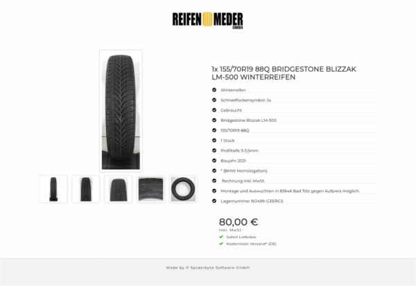 1x 155/70R19 88Q BRIDGESTONE BLIZZAK LM-500 WINTERREIFEN #1SJX – Bild 6