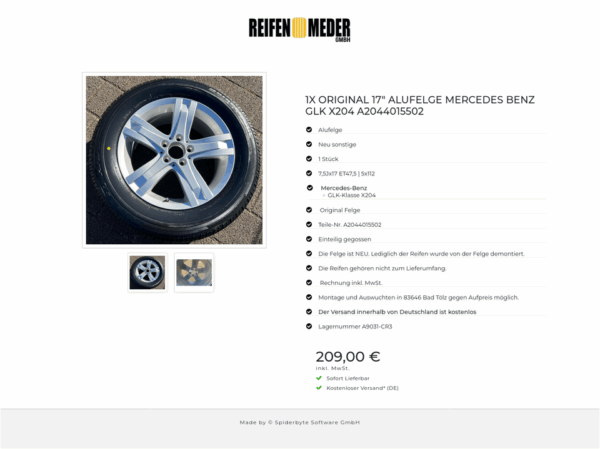 1X ORIGINAL 17" ALUFELGE MERCEDES BENZ GLK X204 A2044015502 #1RTS – Bild 3