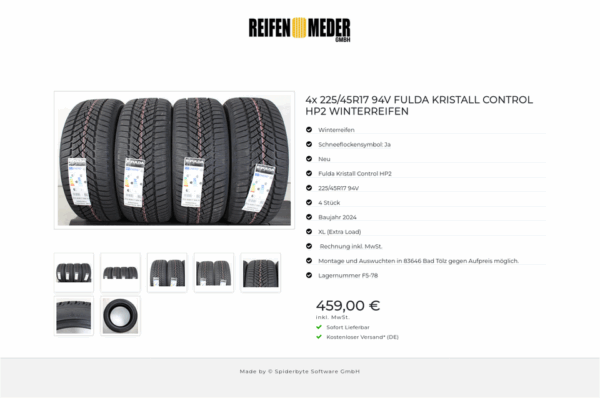 4x 225/45R17 94V FULDA KRISTALL CONTROL HP2 WINTERREIFEN #1QVQ – Bild 8