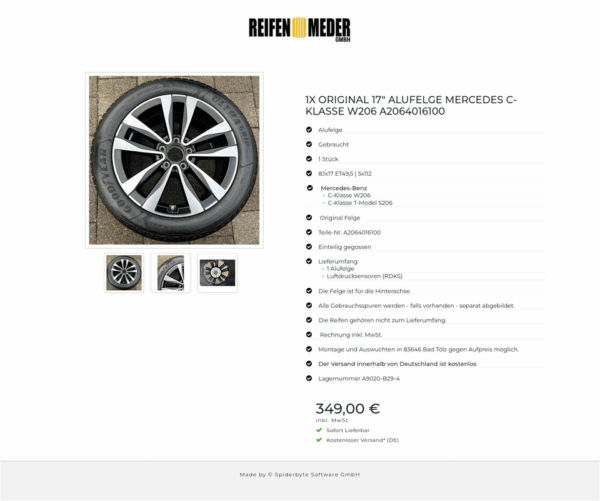 1X ORIGINAL 17" ALUFELGE MERCEDES C-KLASSE W206 A2064016100 #1Q8A – Bild 4