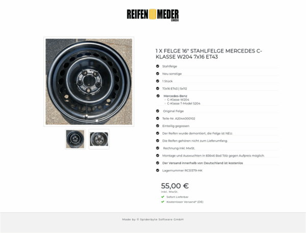 1 X FELGE 16" STAHLFELGE MERCEDES C-KLASSE W204 7x16 ET43 #1ZBY – Bild 3