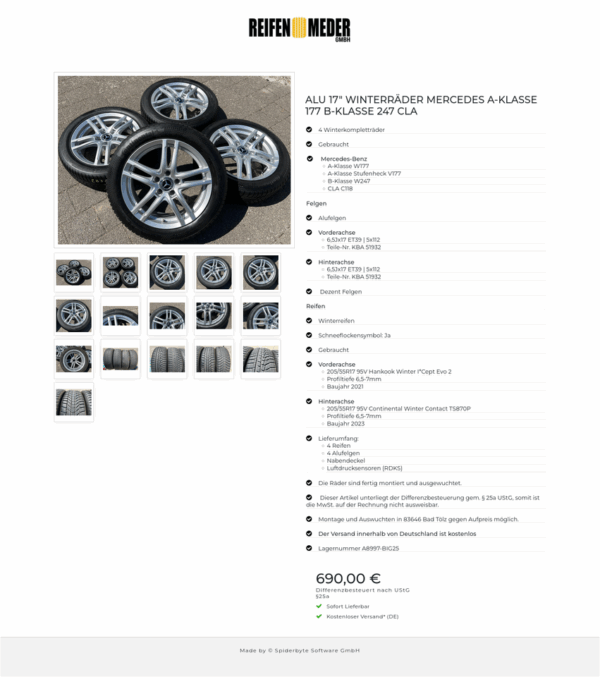 ALU 17" WINTERRÄDER MERCEDES A-KLASSE 177 B-KLASSE 247 CLA #1YZH – Bild 17