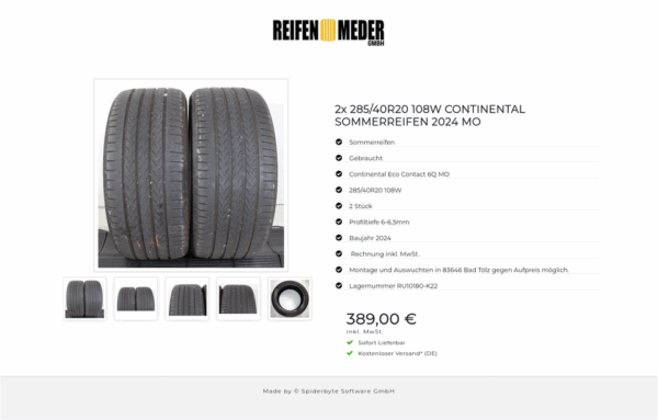 2x 285/40R20 108W CONTINENTAL SOMMERREIFEN 2024 MO #1P3Z – Bild 6