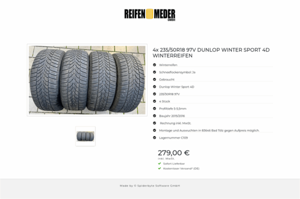 4x 235/50R18 97V DUNLOP WINTER SPORT 4D WINTERREIFEN #1OYO – Bild 2