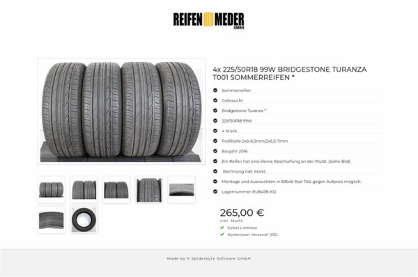 4x 225/50R18 99W BRIDGESTONE TURANZA T001 SOMMERREIFEN * #1HLC – Bild 8