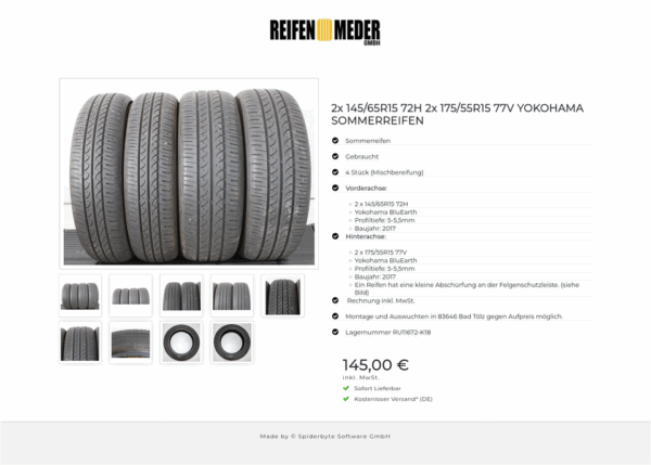 2x 145/65R15 72H 2x 175/55R15 77V YOKOHAMA SOMMERREIFEN #1Z0K – Bild 10