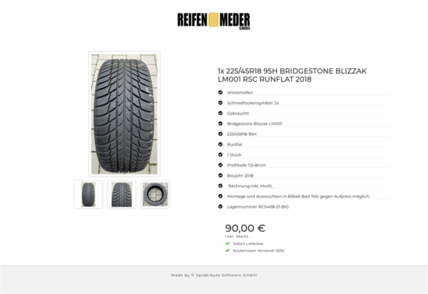 1x 225/45R18 95H BRIDGESTONE BLIZZAK LM001 RSC RUNFLAT 2018 #8192 – Bild 4