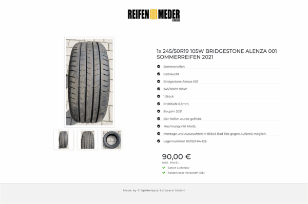 1x 245/50R19 105W BRIDGESTONE ALENZA 001 SOMMERREIFEN 2021 #3787 – Bild 4
