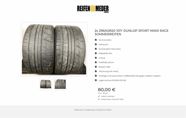 2x 295/40R20 101Y DUNLOP  SPORT MAXX RACE SOMMERREIFEN #6851 – Bild 3