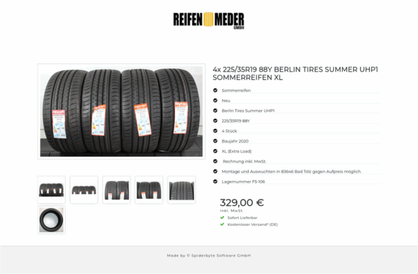 4x 225/35R19 88Y BERLIN TIRES SUMMER UHP1 SOMMERREIFEN XL #1VBT – Bild 7