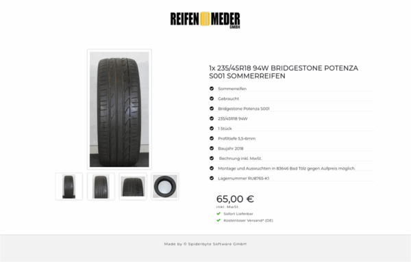 1x 235/45R18 94W BRIDGESTONE POTENZA S001 SOMMERREIFEN #1IOA – Bild 5