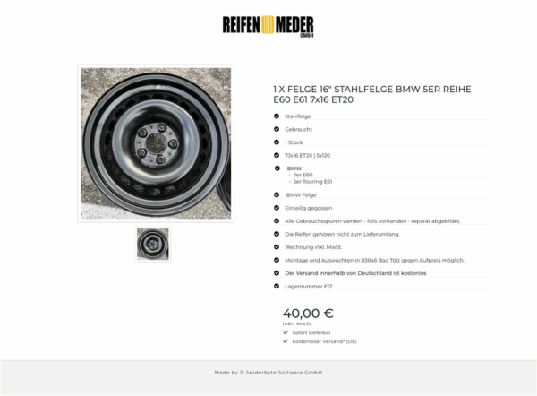 1 X FELGE 16" STAHLFELGE BMW 5ER REIHE E60 E61 7x16 ET20 #1G4X – Bild 2