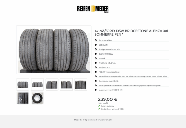 4x 245/50R19 105W BRIDGESTONE ALENZA 001 SOMMERREIFEN * #1J6E – Bild 8
