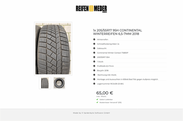 1x 205/55R17 95H CONTINENTAL WINTERREIFEN 6,5-7MM 2018 #8703 – Bild 3