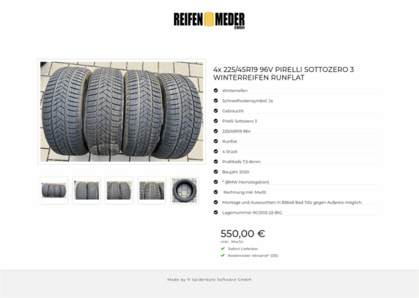 4x 225/45R19 96V PIRELLI SOTTOZERO 3 WINTERREIFEN RUNFLAT #3992 – Bild 6