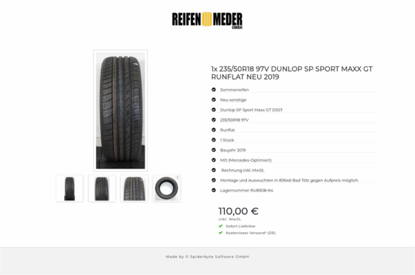 1x 235/50R18 97V DUNLOP SP SPORT MAXX GT RUNFLAT NEU 2019 #1GWX – Bild 5