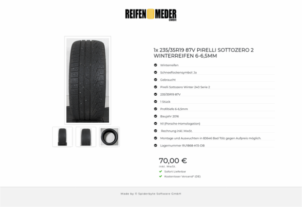 1x 235/35R19 87V PIRELLI SOTTOZERO 2 WINTERREIFEN 6-6,5MM #160H – Bild 4