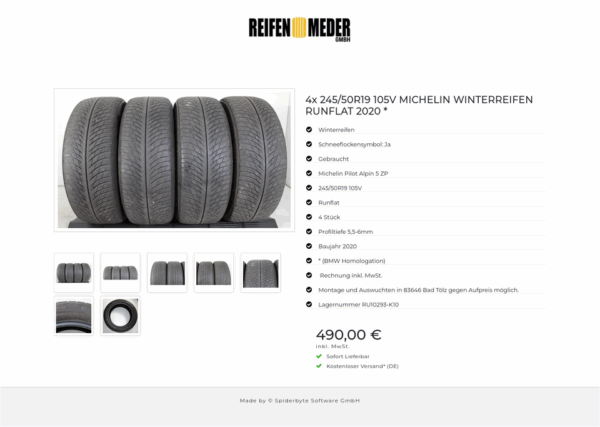 4x 245/50R19 105V MICHELIN WINTERREIFEN RUNFLAT 2020 * #1PCA – Bild 8