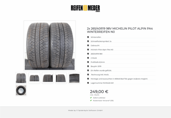 2x 265/40R19 98V MICHELIN PILOT ALPIN PA4 WINTERREIFEN N0 #1PTT – Bild 7