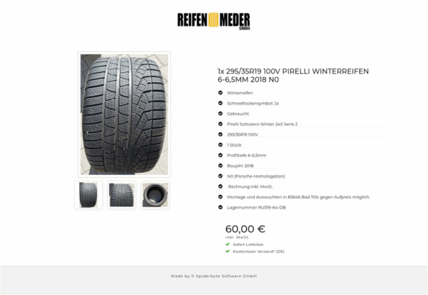1x 295/35R19 100V PIRELLI WINTERREIFEN 6-6,5MM 2018 N0 #1886 – Bild 4