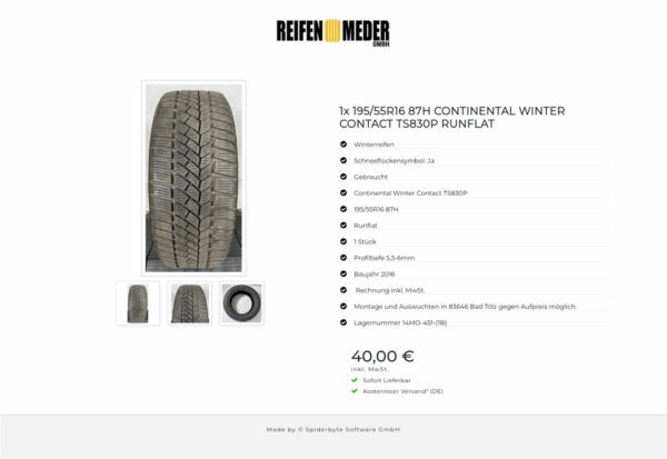 1x 195/55R16 87H CONTINENTAL WINTER CONTACT TS830P RUNFLAT #17LH – Bild 4