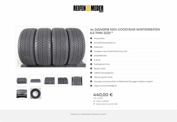 4x 245/45R18 100V GOODYEAR WINTERREIFEN 6,5-7MM 2020 * #1P5P – Bild 8