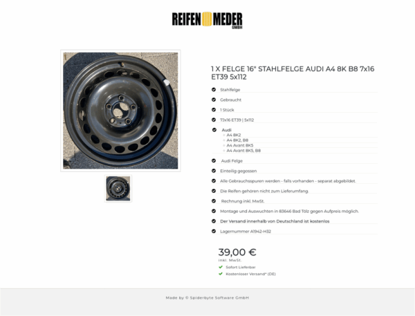 1 X FELGE 16" STAHLFELGE AUDI A4 8K B8 7x16 ET39 5x112 #1MNQ – Bild 2