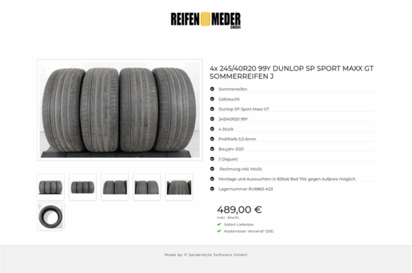 4x 245/40R20 99Y DUNLOP SP SPORT MAXX GT SOMMERREIFEN J #1AZF – Bild 7
