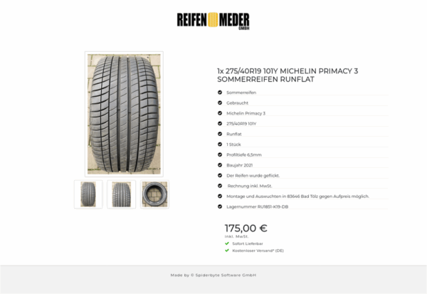 1x 275/40R19 101Y MICHELIN PRIMACY 3 SOMMERREIFEN RUNFLAT #7292 – Bild 4