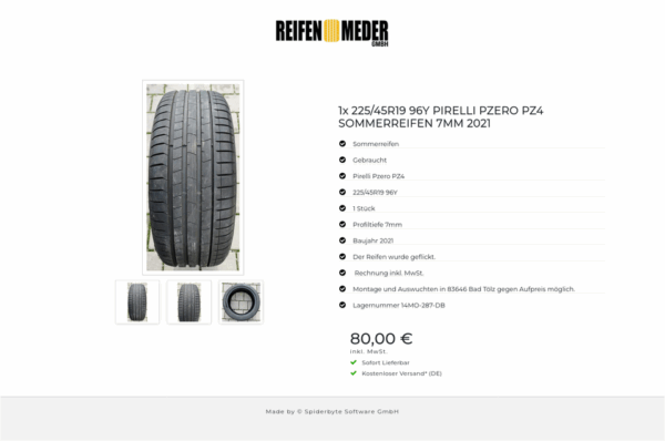 1x 225/45R19 96Y PIRELLI PZERO PZ4 SOMMERREIFEN 7MM 2021 #8849 – Bild 4