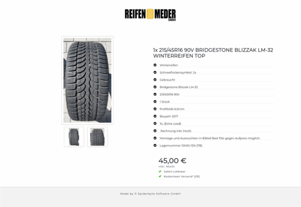 1x 215/45R16 90V BRIDGESTONE BLIZZAK LM-32 WINTERREIFEN TOP #6240 – Bild 3