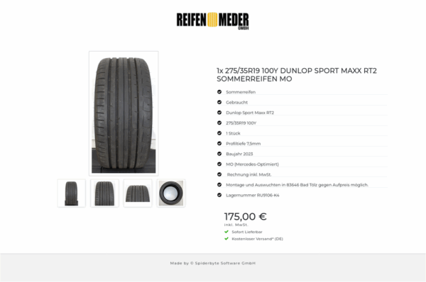 1x 275/35R19 100Y DUNLOP SPORT MAXX RT2 SOMMERREIFEN MO #1KHI – Bild 5