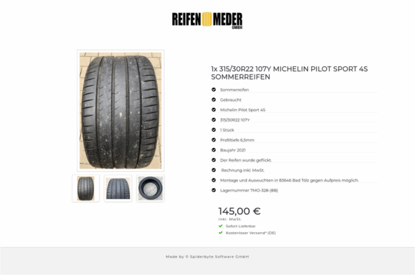 1x 315/30R22 107Y MICHELIN PILOT SPORT 4S SOMMERREIFEN #3068 – Bild 4