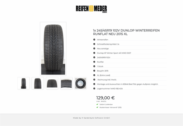 1x 245/45R19 102V DUNLOP WINTERREIFEN RUNFLAT NEU 2015 XL #5909 – Bild 6