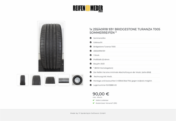 1x 255/40R18 93Y BRIDGESTONE TURANZA T005 SOMMERREIFEN * #1SZI – Bild 6