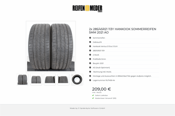 2x 285/45R21 113Y HANKOOK SOMMERREIFEN 5MM 2021 AO #1COI – Bild 6