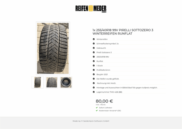 1x 255/40R18 99V PIRELLI SOTTOZERO 3 WINTERREIFEN RUNFLAT #12CK – Bild 4