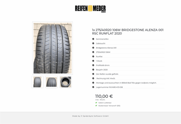 1x 275/40R20 106W BRIDGESTONE ALENZA 001 RSC RUNFLAT 2020 #3313 – Bild 4