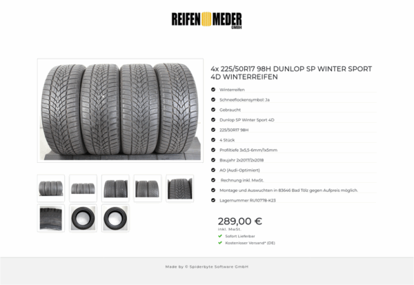 4x 225/50R17 98H DUNLOP SP WINTER SPORT 4D WINTERREIFEN #1RZG – Bild 9