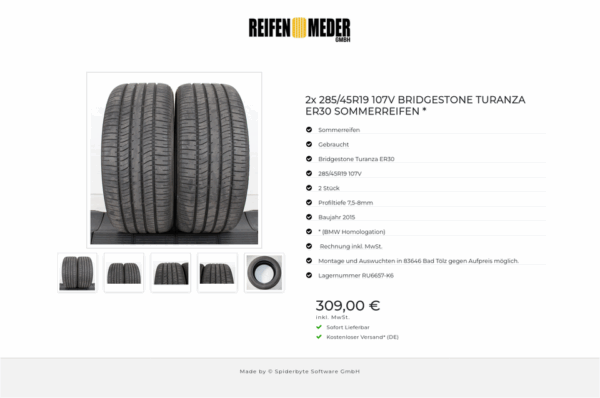 2x 285/45R19 107V BRIDGESTONE TURANZA ER30 SOMMERREIFEN * #1AGG – Bild 6