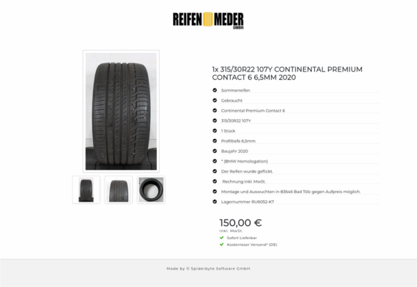 1x 315/30R22 107Y CONTINENTAL PREMIUM CONTACT 6 6,5MM 2020 #189H – Bild 4