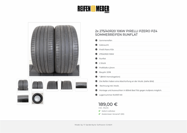 2x 275/40R20 106W PIRELLI PZERO PZ4 SOMMERREIFEN RUNFLAT #1KPA – Bild 8