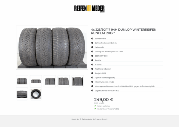 4x 225/50R17 94H DUNLOP WINTERREIFEN RUNFLAT 2013 * #1PBO – Bild 8