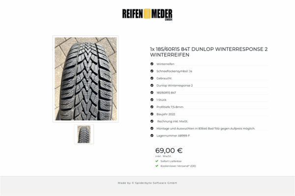 1x 185/60R15 84T DUNLOP WINTERRESPONSE 2 WINTERREIFEN #1ULN – Bild 2