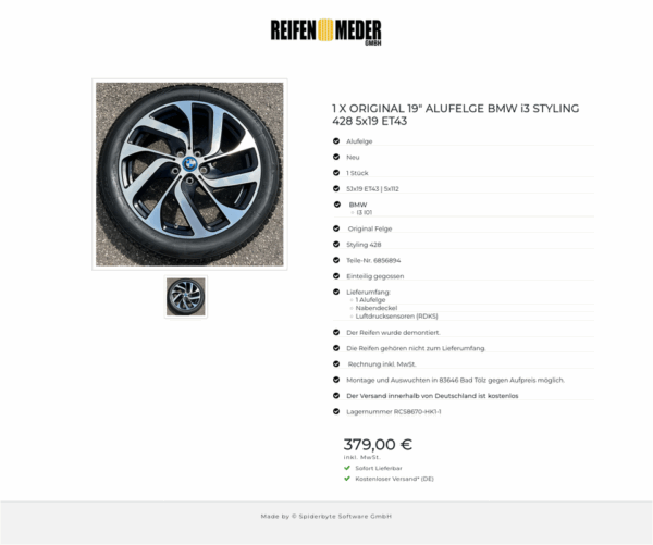1 X ORIGINAL 19" ALUFELGE BMW i3 STYLING 428 5x19 ET43 #1LEU – Bild 2