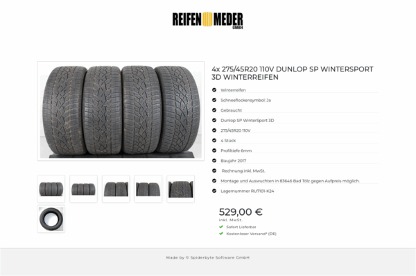 4x 275/45R20 110V DUNLOP SP WINTERSPORT 3D WINTERREIFEN #1BRB – Bild 7