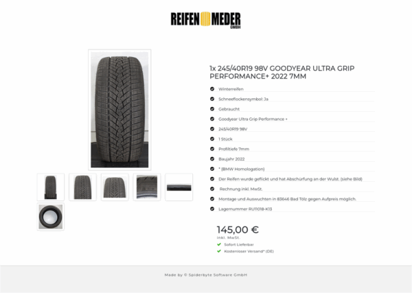 1x 245/40R19 98V GOODYEAR ULTRA GRIP PERFORMANCE+ 2022 7MM #1TWH – Bild 7