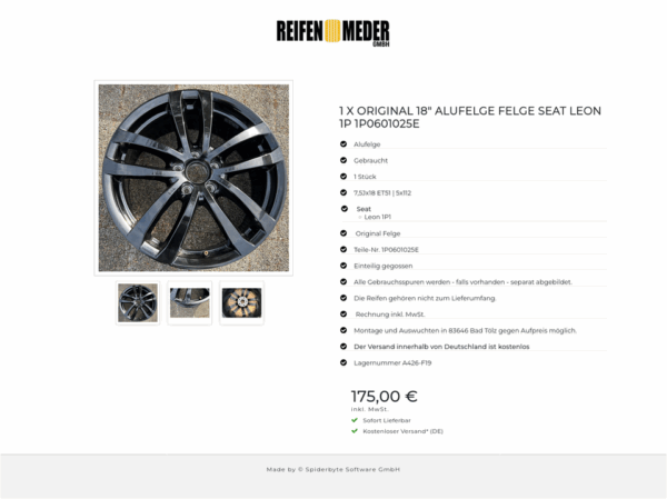 1 X ORIGINAL 18" ALUFELGE FELGE SEAT LEON 1P 1P0601025E  #1VMV – Bild 4